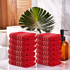 Kuber Industries Cotton Face Towel 2400 Gsm | Workout Gym Napkins Hand Towel For Men & Woman Quick-Drying Napkins -Red (Pack Of 12)