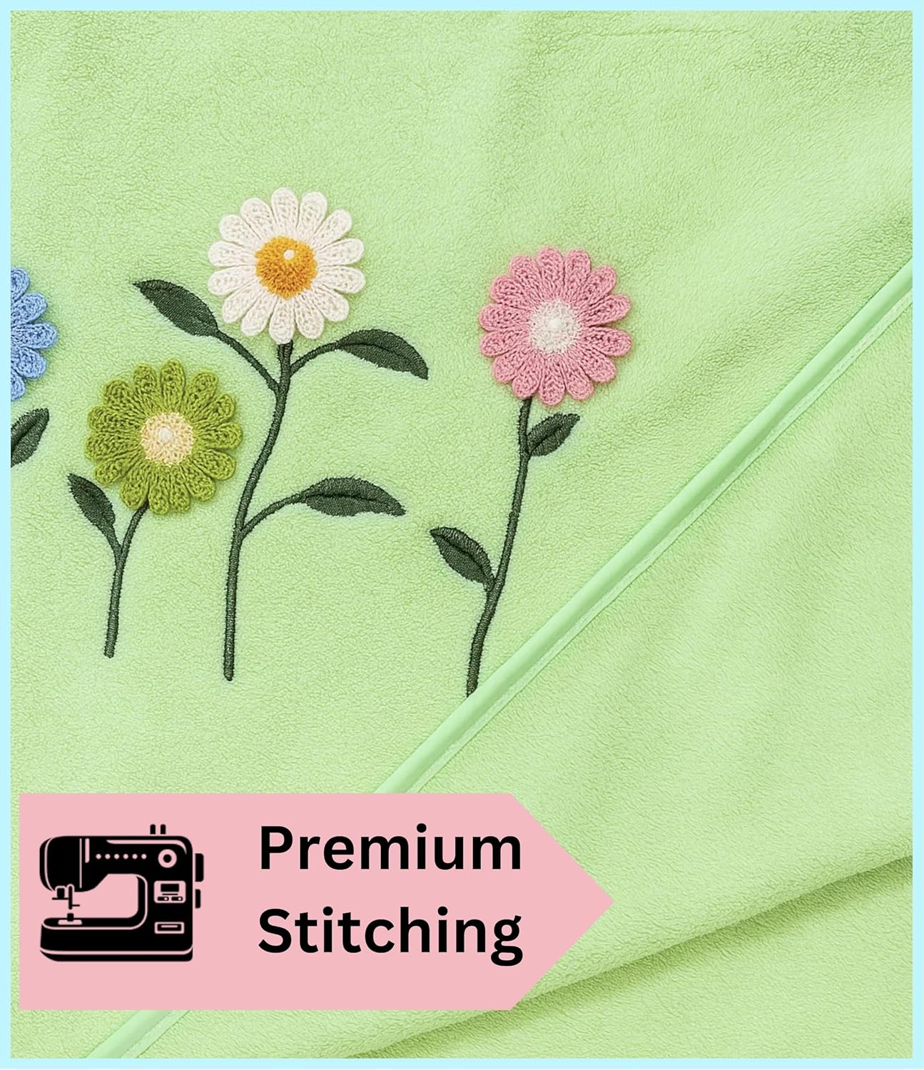 Divyam Floral Embroidered Bath Towel 350 Gsm | Premium Soft Microfiber Quick-Dry, Lightweight & Absorbent Towel With Pastel Daisy Design (Mint-Green)