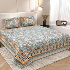Double Bedsheet For King Size With 2 Matching Pillow Covers (90 X 108 Inches) Grey | Pure Cotton Jaipuri Bedsheet | Cotton Bedsheet Is Suitable For All Seasons
