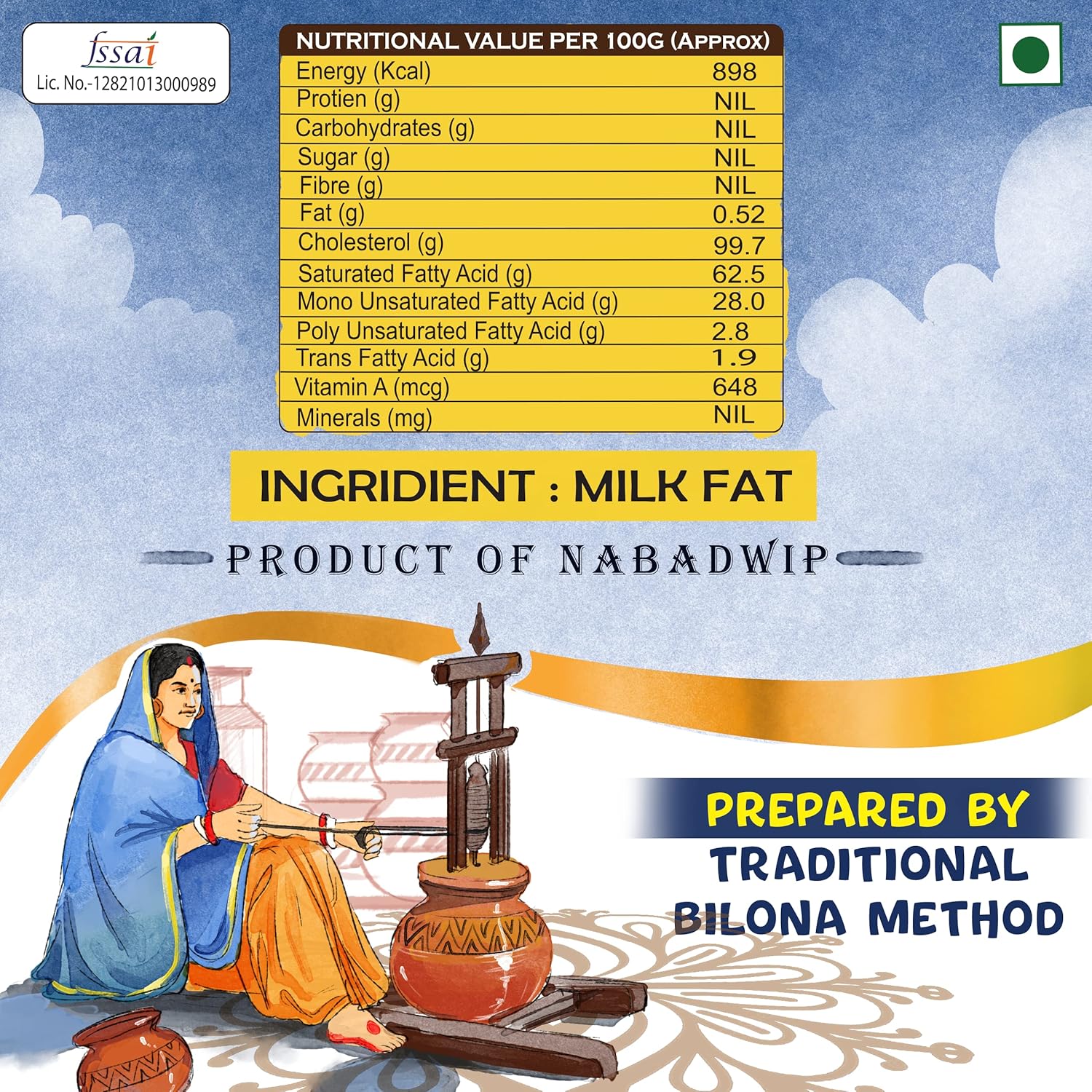 Natural Premium Cow Ghee By Daily Khao | Delicous & Healthy Curd-Churned Cultured Pure Bilona A2 Ghee Perfect For Halwa | 1 Litre (250ml * 4) 33.8 Ounce | Jar Pack