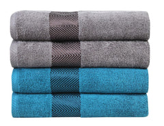 Fash Home International 500 Gsm | 100% Cotton Highly Absorbent Super Luxury Large Couple Bath Towel Set Combo Pack Of 4 (Grey & Teal)