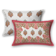 Hand Printed Cotton Bedsheet For King Size With 2 Pillow Covers | 93 X 108 Inches, Pink & Cream | Ultra-Soft & Skin-Safe | Breathable Summer Comfort