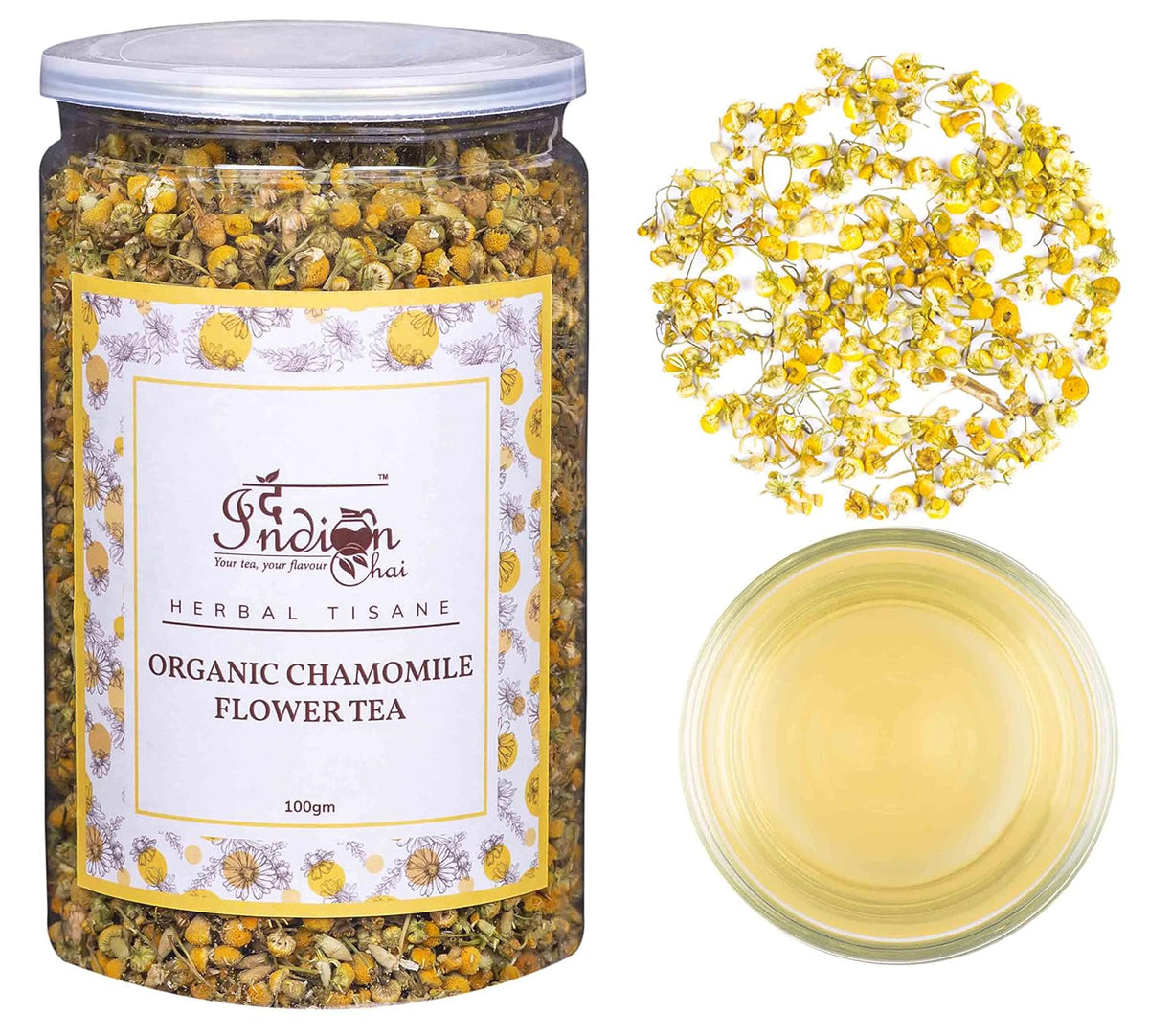 The Indian Chai Organic Chamomile Flower Tea - 100gm, 3.5 Ounce | Helps With Sleep & Improves Sleep Quality - Caffeine Free | Soothes Skin Irritations