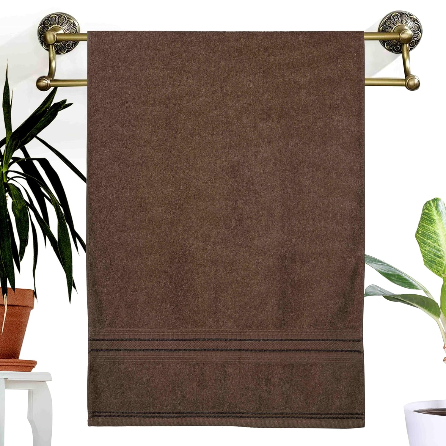 Dreamscape 100% Cotton Bath Towel 1100 Gsm - Set Of 2 (Coral & Brown)