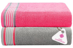 Casa Copenhagen Germany Design 100% Cotton 2 Pieces Large Bath Towel 850 Gsm - Grey Violet & Dusty Pink