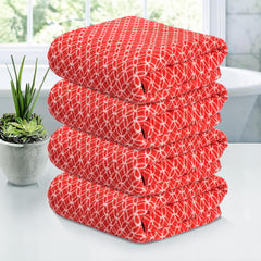Kuber Industries Microfiber Bath Towel 1400 Gsm | Large Size Soft Quick Dry & Absorbent Shower Bath Towel (Circle- Red)- Pack Of 4