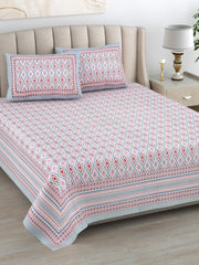 Cotton Queen Size Bedsheet For Double Bed With 2 Pillow Covers | 90 X 108 Inches, Red & Grey | Cotton Bedsheet Is Suitable For All Seasons | Ultra-Soft, Skin-Safe & Breathable Fabric