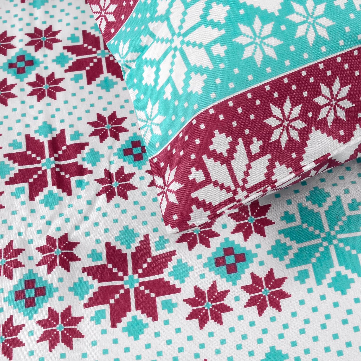 Bedsheet For Single Size Bed With 1 Pillow Cover - 57 X 87 Inches, Aqua & Red | Gifts For Wedding Or Anniversary, Surprise, Soft, Breathable, & Comfortable Bedsheet
