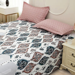 Bedsheets For Double Bed With 2 Pillow Cover - 92 X 98 Inches, White & Peach | Satin Finish Microfiber Queen Size Bedsheet | Skin Friendly & Breathable Fabric