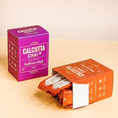 Calcutta Chai Co Instant Tea Premix Masala Chai + Saffron Chai - Pack Of 2 X 210gm, 7.4 Ounce Each, 30 Sachets | Premixed With Milk Solids & Sugar - Just Add Hot Water | High Caffeine