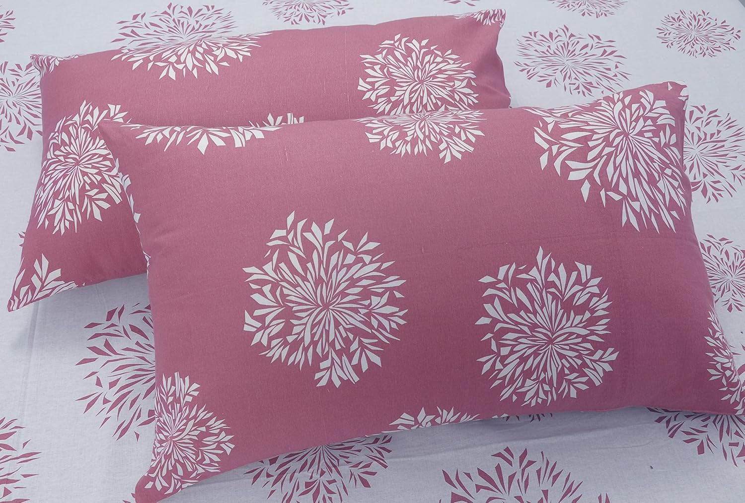 Flat Bedsheet For Double Bed With 2 Pillow Covers - 88 X 96 Inches, White & Mauve | Comfort Fabric Bedsheet Home, Hotel & Guest House