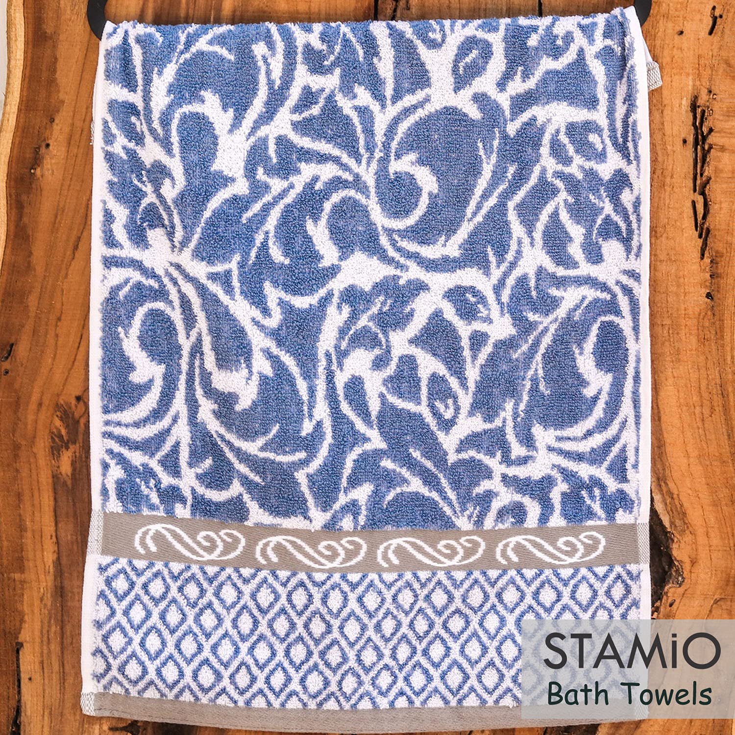 Stamio Cotton Bath Towel 550 Gsm | Extra Soft & Absorbent Large Full Size Towels For Bathing, Home, Sports, Salon, Hotel Use | Jacquard Border (Light Blue)