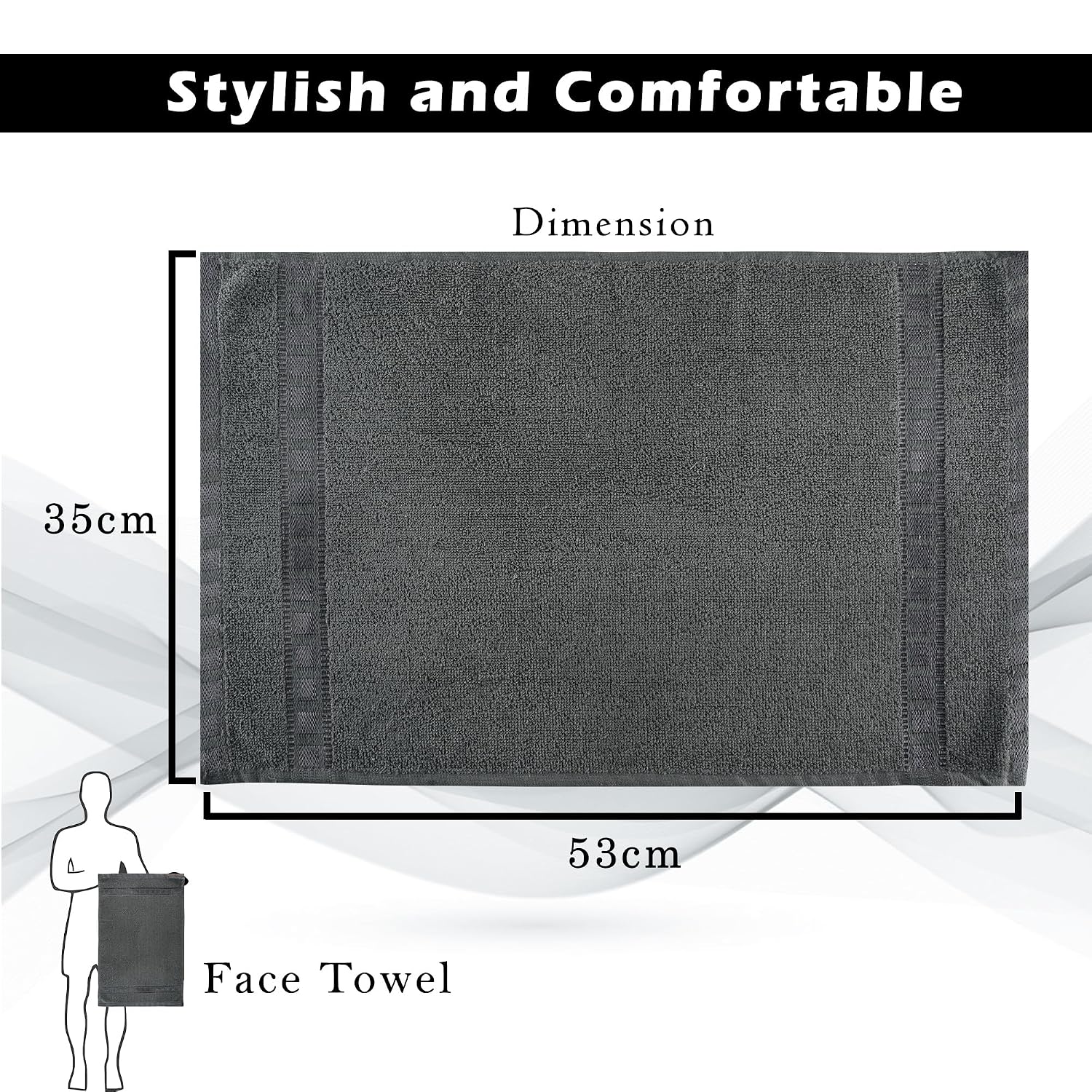 Heart Home Cotton Hand & Face Towels 600 Gsm | For Men & Women Easily Washable Workout Gym Towel - Dark Blue, Grey & Golden (Pack Of 3)