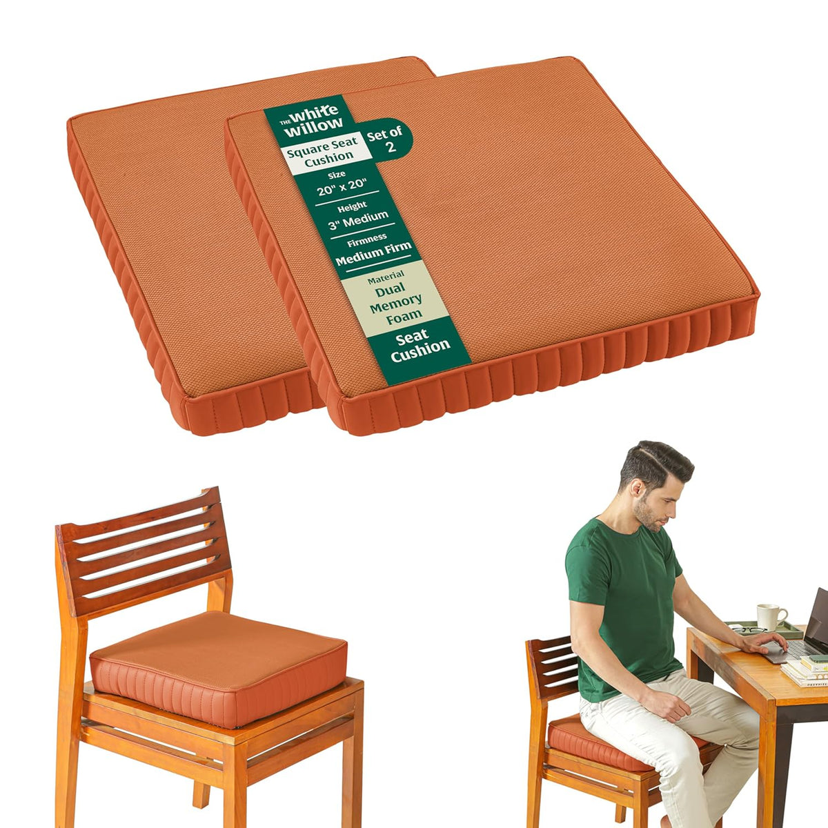 Chair Cushion Pad, High-Resilience & Memory Foam Pillow, Brown, XL King Size - 20 L X 20 W X 3 H inch | Seat Cushion For Chair, Hip Support & Back Pain Relief | Sitting Pillow - Set Of 2