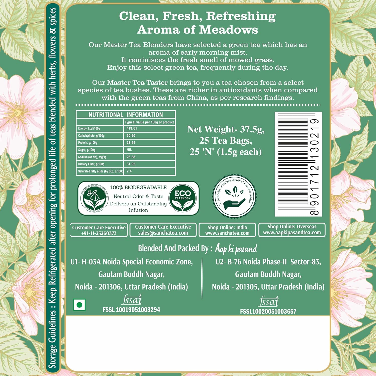 San-Cha Healthy Detox Green Tea - 25 Biodegradable Tea Bags | Fresh & Vegetal Notes - Environment Friendly & Made In Corn Fiber | Low Caffeine