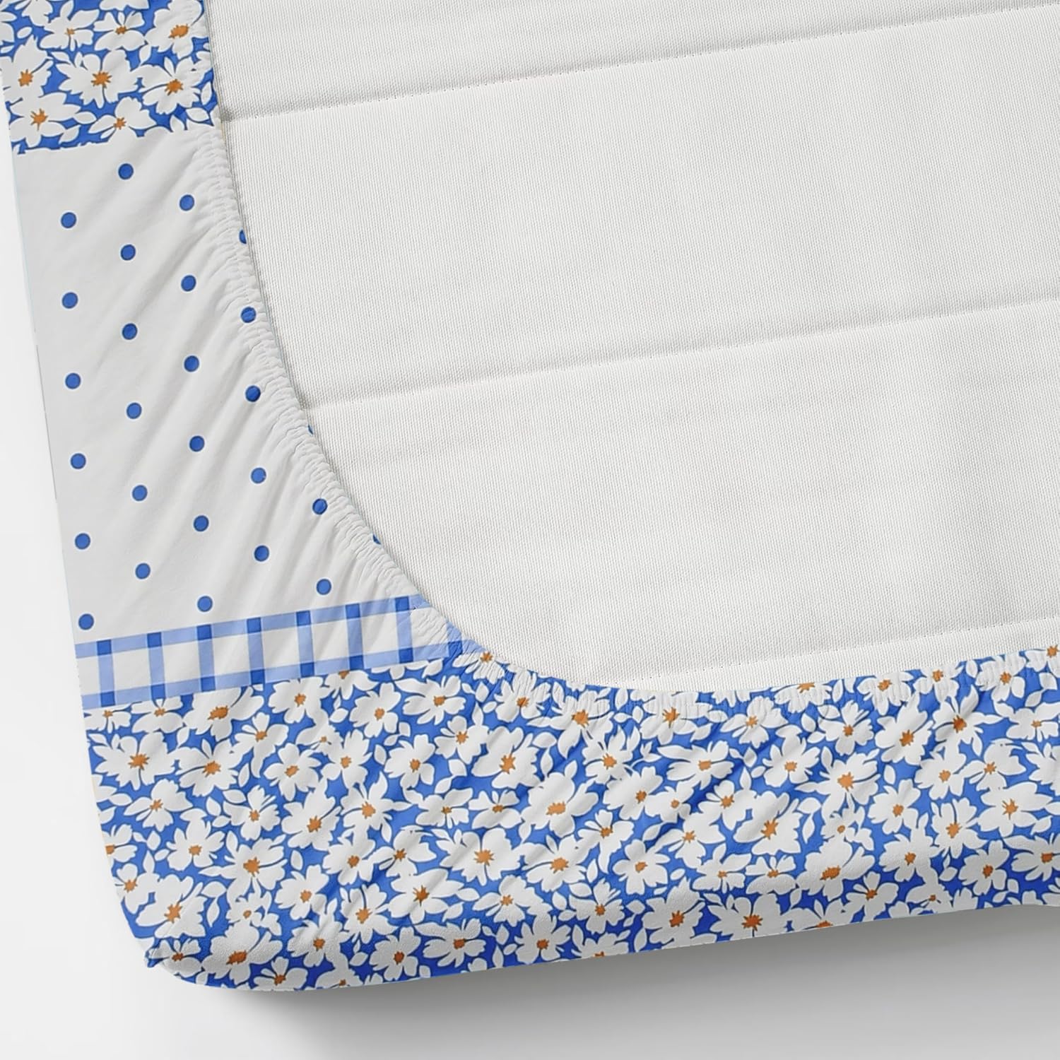 Queen Size Double Bedsheets With 2 Pillow Cover - Size 72 X 72 X 10 Inches, White & Blue | All Around Elastic Fitted - Lightweight, Soft & Comfortable