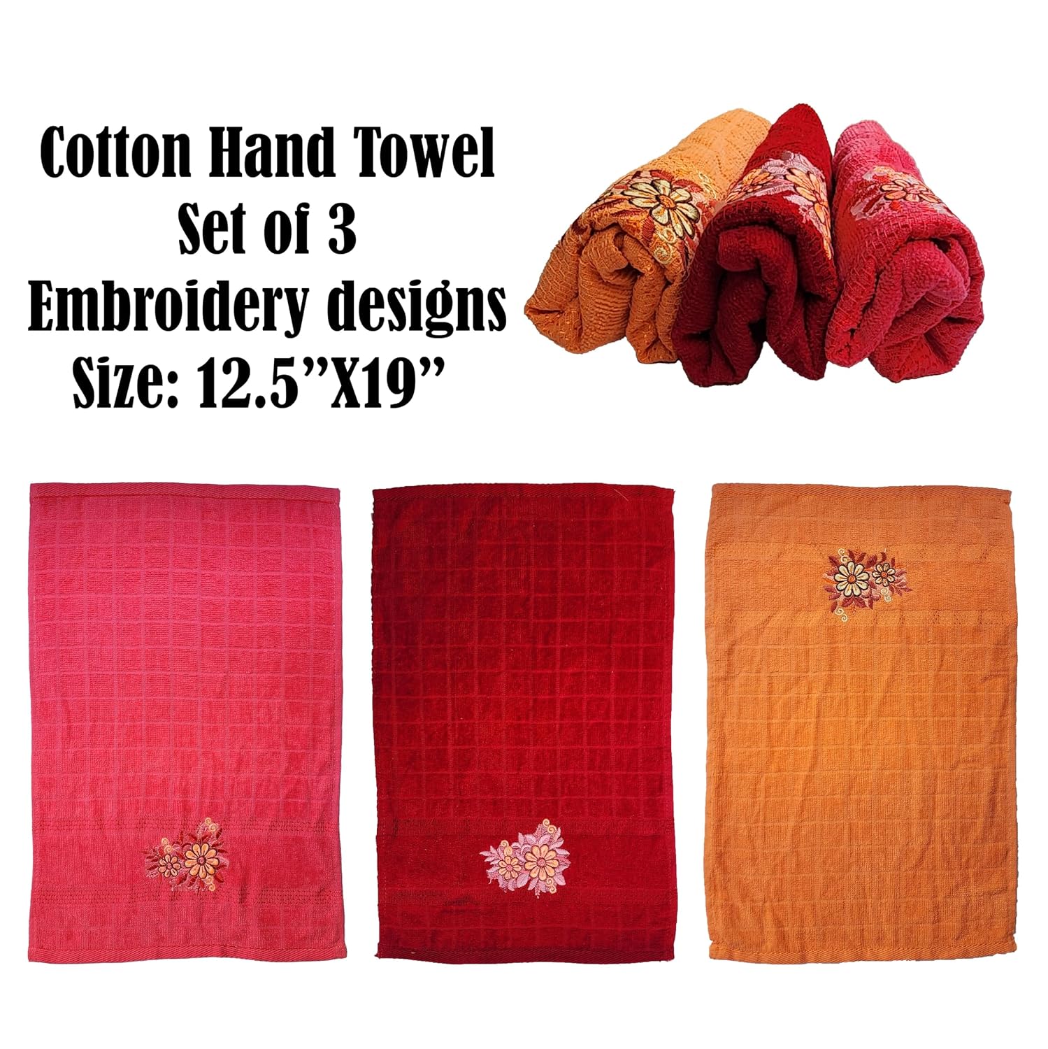 100% Cotton Face & Hand Towel 450 Gsm (Multicolor) - Set Of 3