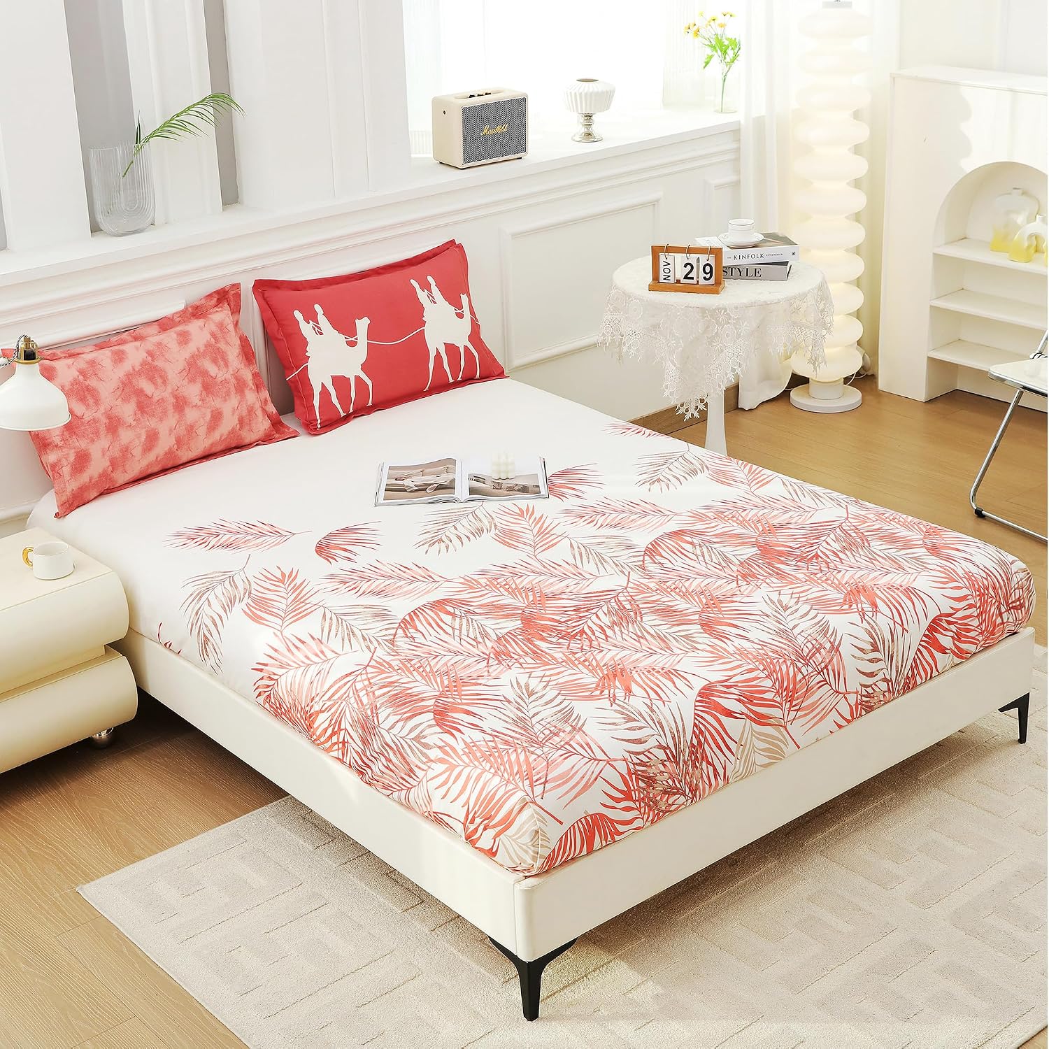 Soft Bedsheet For King Size Bed With 2 Matching Pillow Cover | 106 X 106 Inches, White & Red | Skin-Friendly Touch & Lasting Comfort - Soft & Breathable