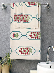 Mafatlal Madhuban Premium Waffle Cotton 1 Bath & 4 Hand Towel 900 Gsm | Hand Block Printed Floral Design Towel (Samba) - 5 Pcs