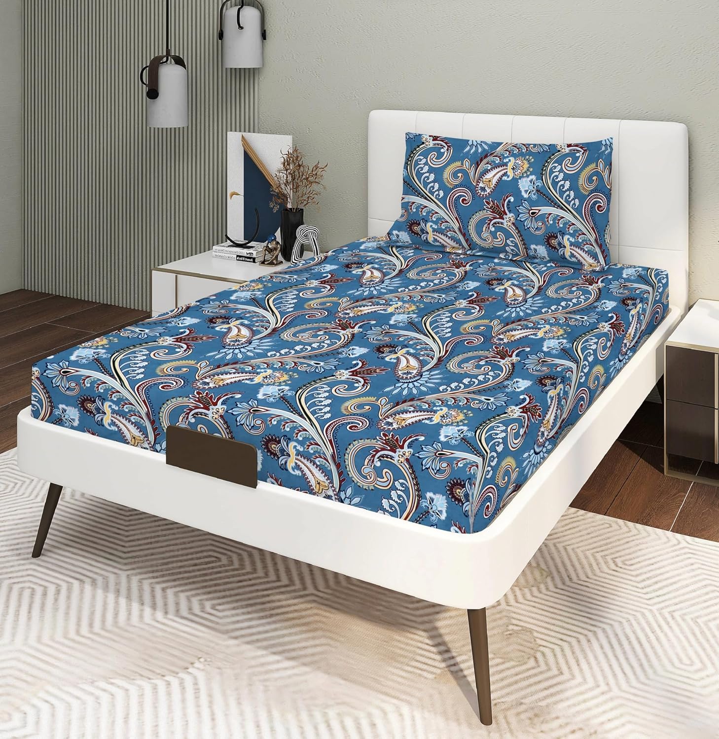 Glace Cotton Super Soft Bedsheets Single Bed Size (60 X 90 Inch) With 1 Pillow Cover | All Around Elastic Fitted Bedsheets, Blue