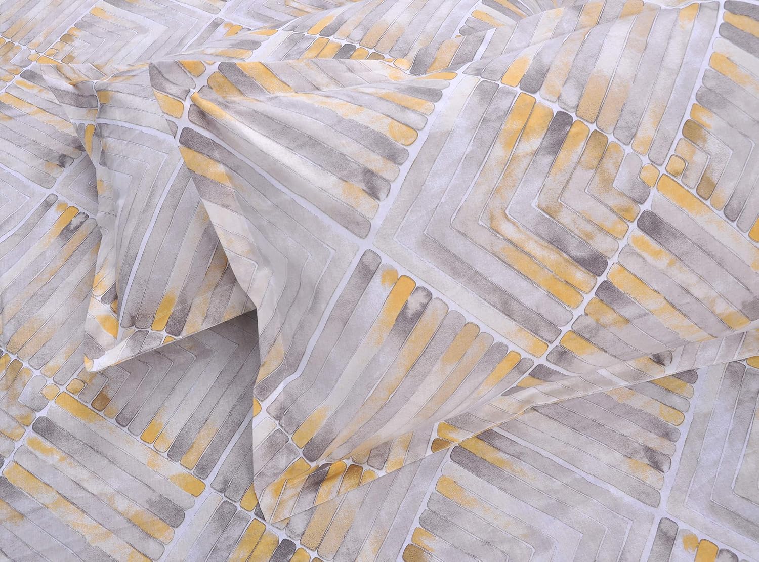 Flat 1 King Size Bedsheet With 2 Pillow Covers - 110 X 108 Inches, Grey & Yellow | Soft & Comfortable Feel To Your Skin | Machine Wash In Cold Water