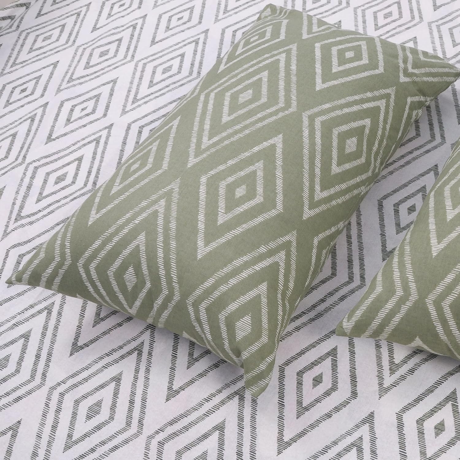 144 TC Bedsheet For Single Bed Cotton With Pillow Cover - 55 X 88 Inches, White & Sage Green | Soft & Breathable Premium Printed Design Bedsheet