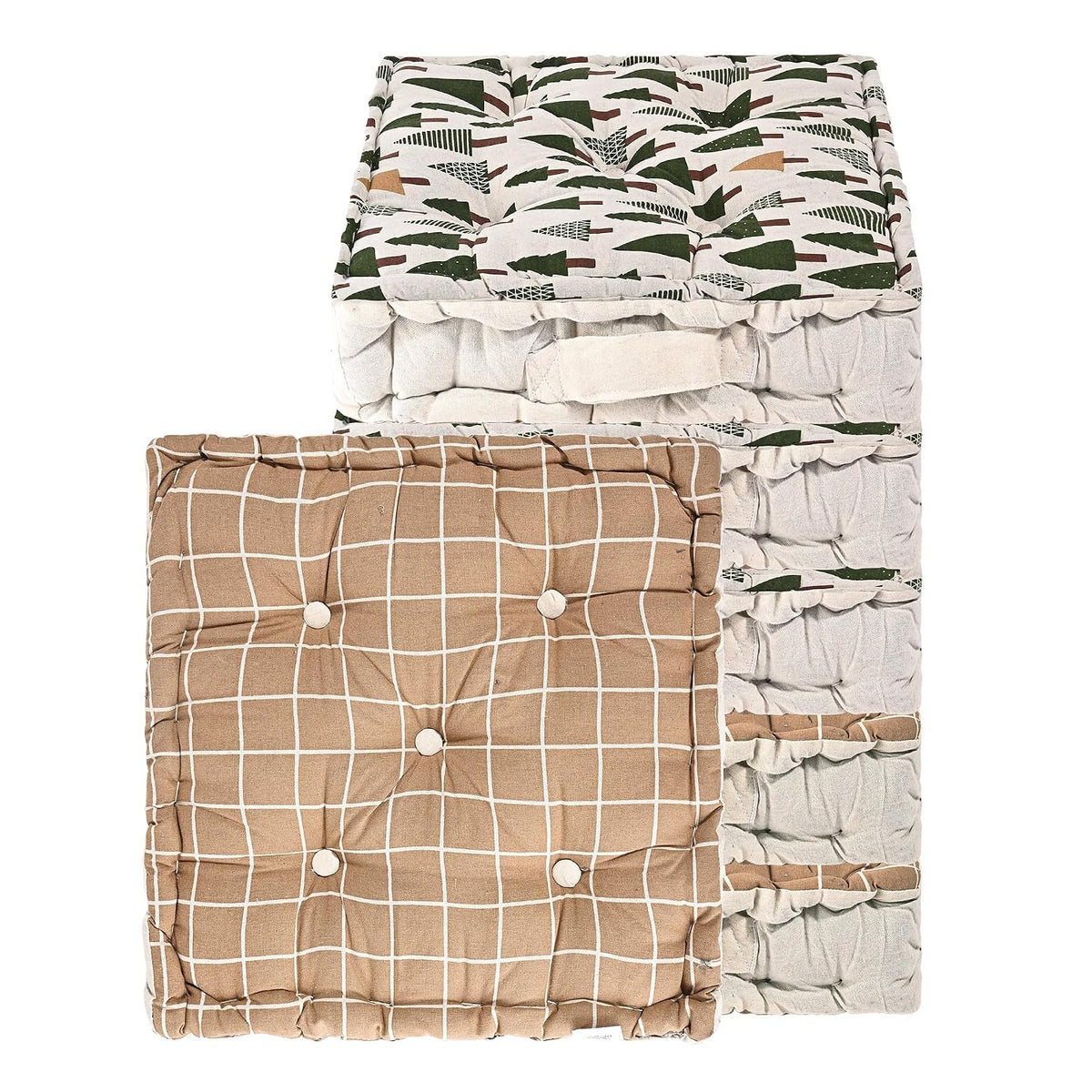 Soft Cotton Chair Cushions For Sitting, Button Pillow, Printed - Brown & Green | Pillow For Office Work & Posture Support | Sitting Cushion & Back Rest For Chair | Pain Relief - Pack Of 6