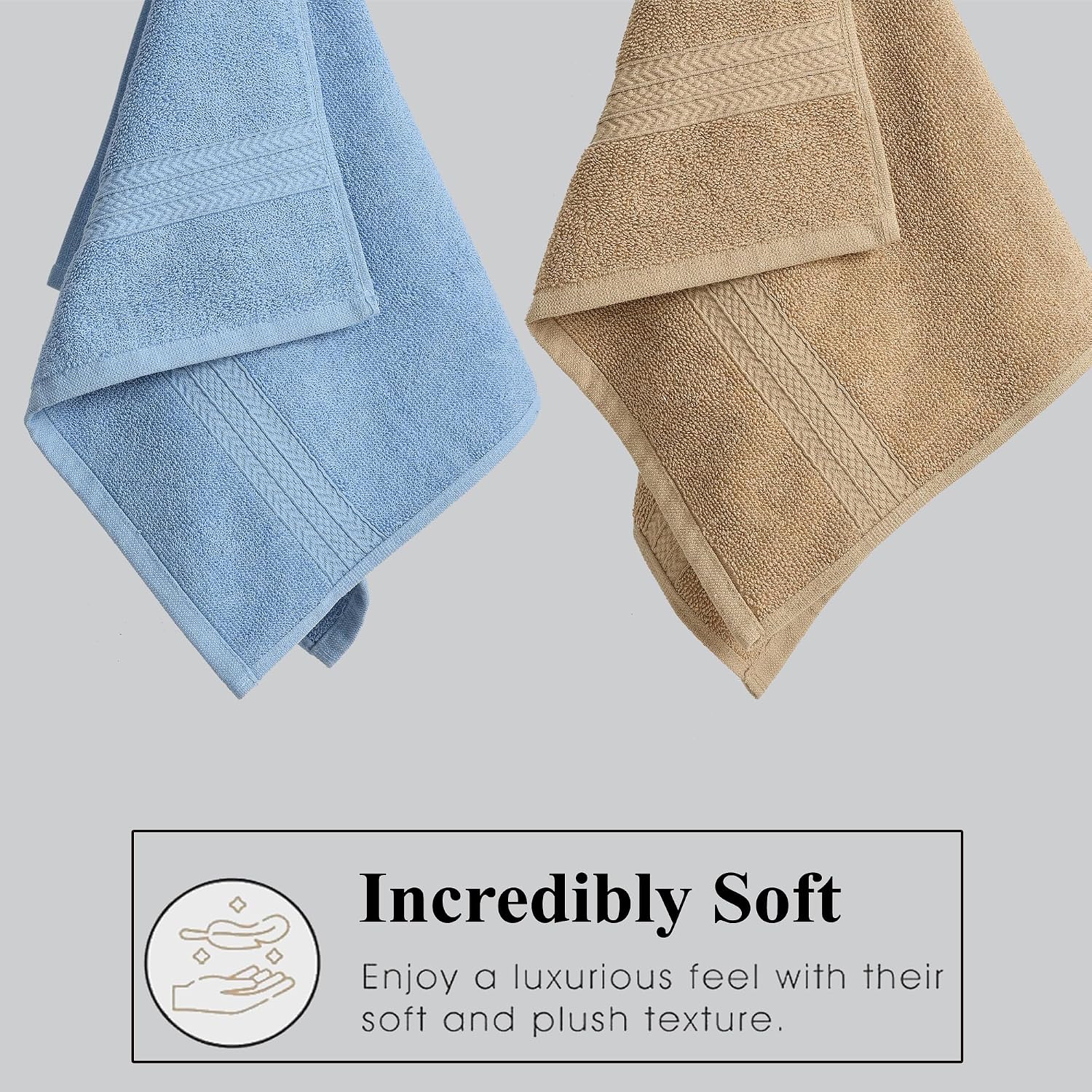 Fresh From Loom Luxury Fur Collection Hand Towel 500 Gsm Napkins Cotton High Absorbency Double Stitched Size (Aqua & Beige) - Set Of 4