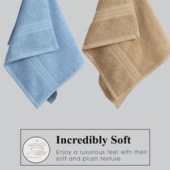 Fresh From Loom Luxury Fur Collection Hand Towel 500 Gsm Napkins Cotton High Absorbency Double Stitched Size (Aqua & Beige) - Set Of 4