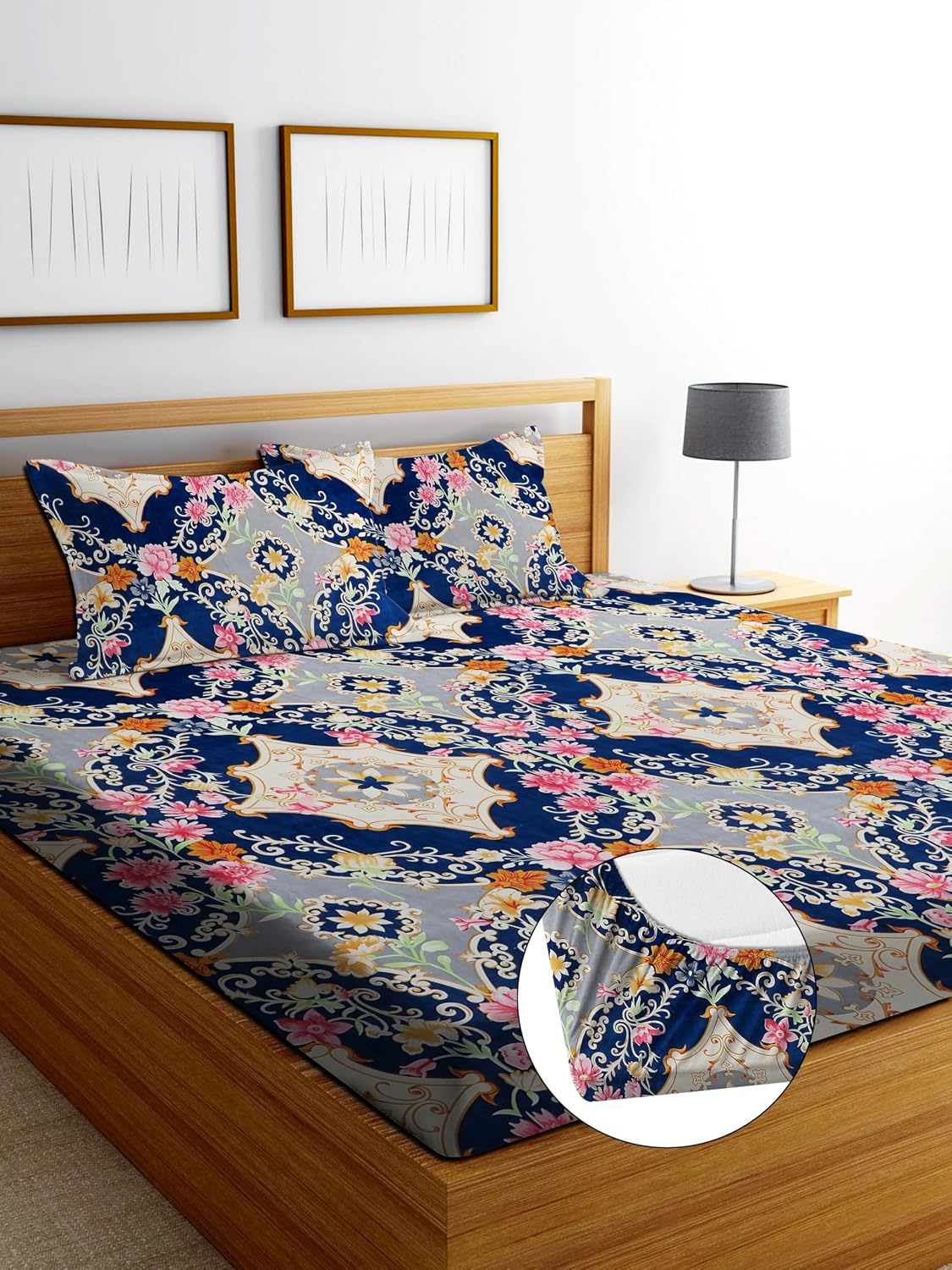 Printed Double Bedsheet 2 Matching Pillow Covers - 72 X 780 Inches, Multicolor | All Around Elastic Soft & Durable Bedding For Bedroom - Lightweight Perfect For All Seasons