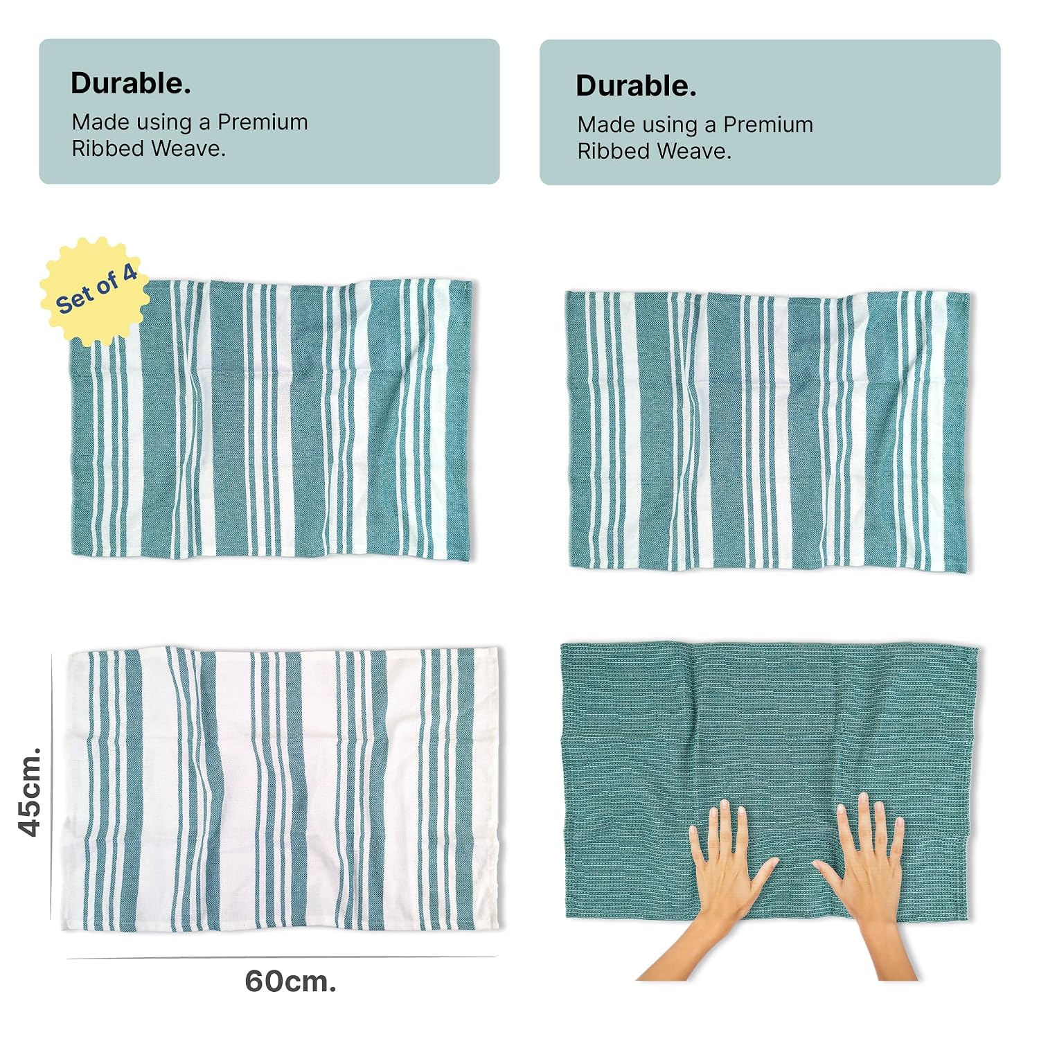 Indihaus Cotton Multi-Purpose Kitchen Hand Towels 250 Gsm | Waffle & Stripes Lunch, Dish Towel (Ocean Teal)- Pack Of 4