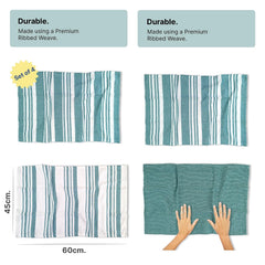 Indihaus Cotton Multi-Purpose Kitchen Hand Towels 250 Gsm | Waffle & Stripes Lunch, Dish Towel (Ocean Teal)- Pack Of 4