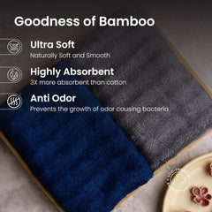Mush Bamboo Hand Towels 600 Gsm | 100% Bamboo Gym Towel For Men & Women | Ultra Soft, Absorbent & Quick Dry Towel (Navy Blue & Grey) -Set Of 2