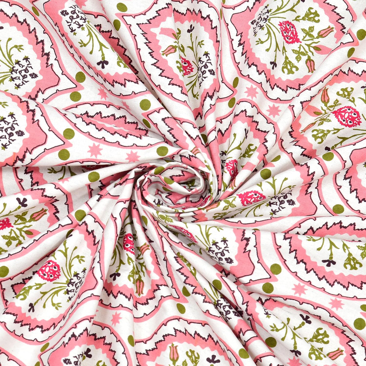 Bedsheet For Queen Bed With 2 Pillow Covers - 90 X 108 Inches, White & Pink | Pure Cotton Traditional Jaipuri Printed | Ideal For Both Everyday Use & Special Events