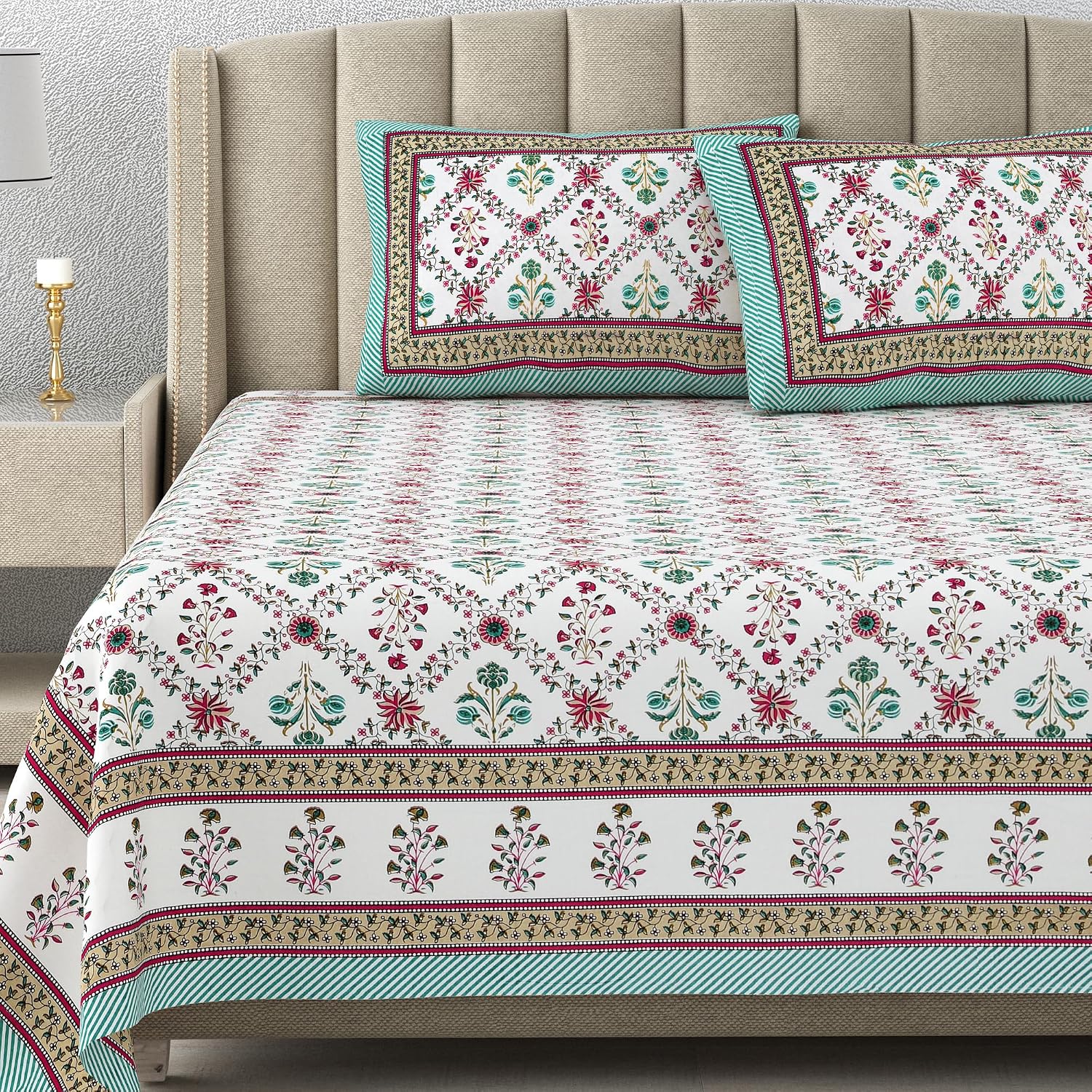 100% Cotton King Size Bedsheet With 2 Matching Pillow Covers - 90 X 108 Inches, Multicolor | Designer Printed Bedsheet Set - Naturally Soft, Breathable, & Skin Friendly