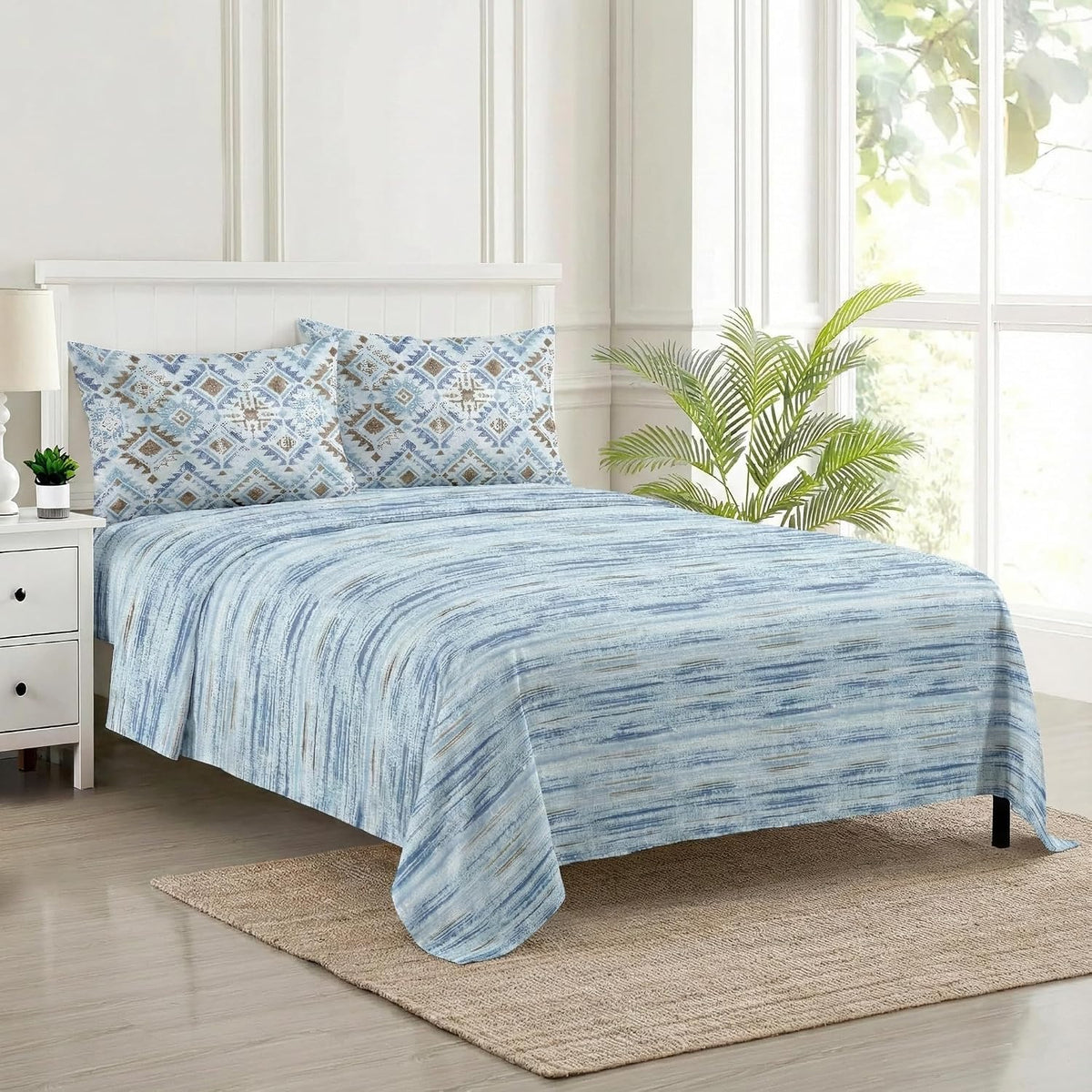 Jaipuri Design Cotton King Size Printed Bedsheet With 2 Pillow Covers - 108 X 108 Inches, Sky Blue | Ideal For Home Use & Perfect For Gifting On Weddings, Housewarmings & Festivals