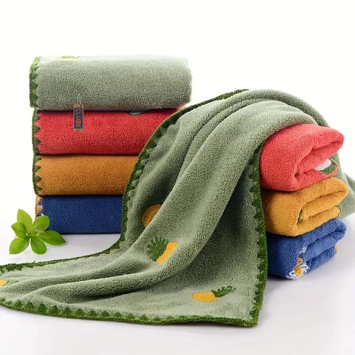 Cluze Microfiber Contemporary Style Hand Towel 800 Gsm | Fruit Embroidery Low Linting Knit Fabric Oblong Towel For Bathroom & Kitchen (Set Of 4) -Multicolor