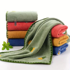 Cluze Microfiber Contemporary Style Hand Towel 800 Gsm | Fruit Embroidery Low Linting Knit Fabric Oblong Towel For Bathroom & Kitchen (Set Of 4) -Multicolor