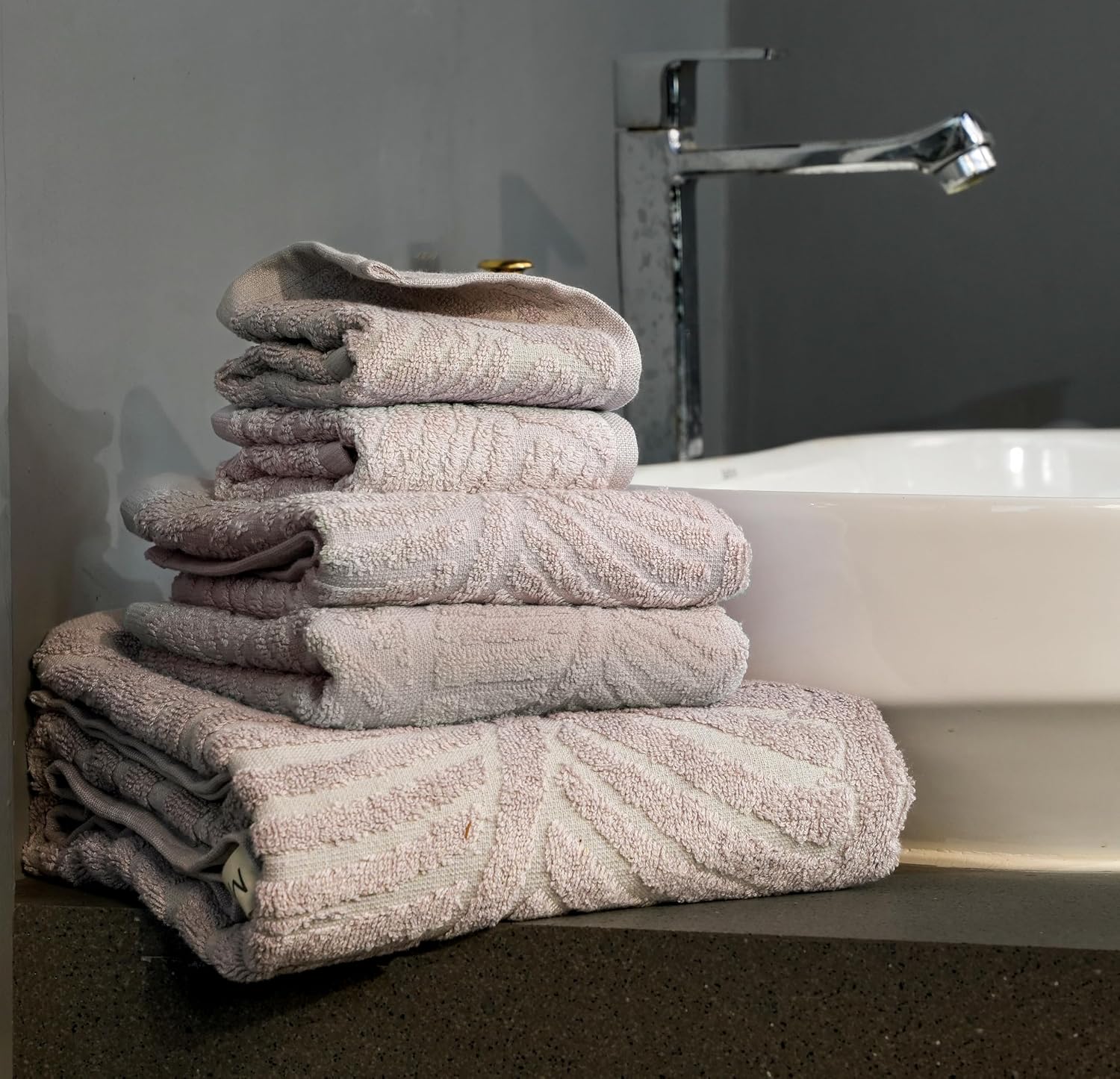 Musa Banana Terry Towel 1400 Gsm 1 Bath, 2 Hand & 2 Face Towels With Free Bag 900 Gsm | Terry Towels For Bath Large Size (Shadow Grey) -Set Of 5
