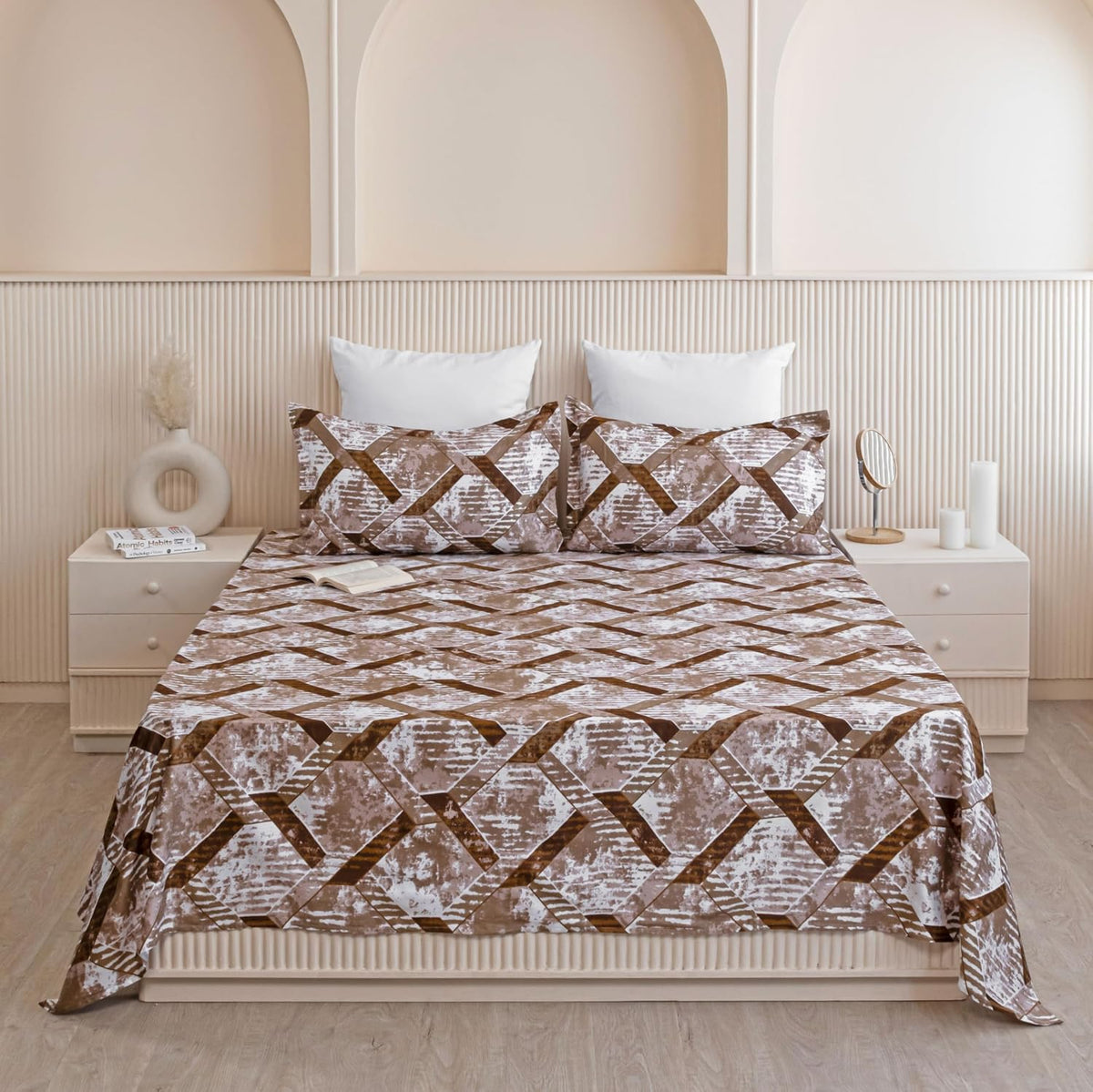 Brown King Size Bedsheet With 2 Pillow Covers - 108 X 108 Inches | Luxurious Printed Flat Sheets | Perfect For Home Decor & Gifting