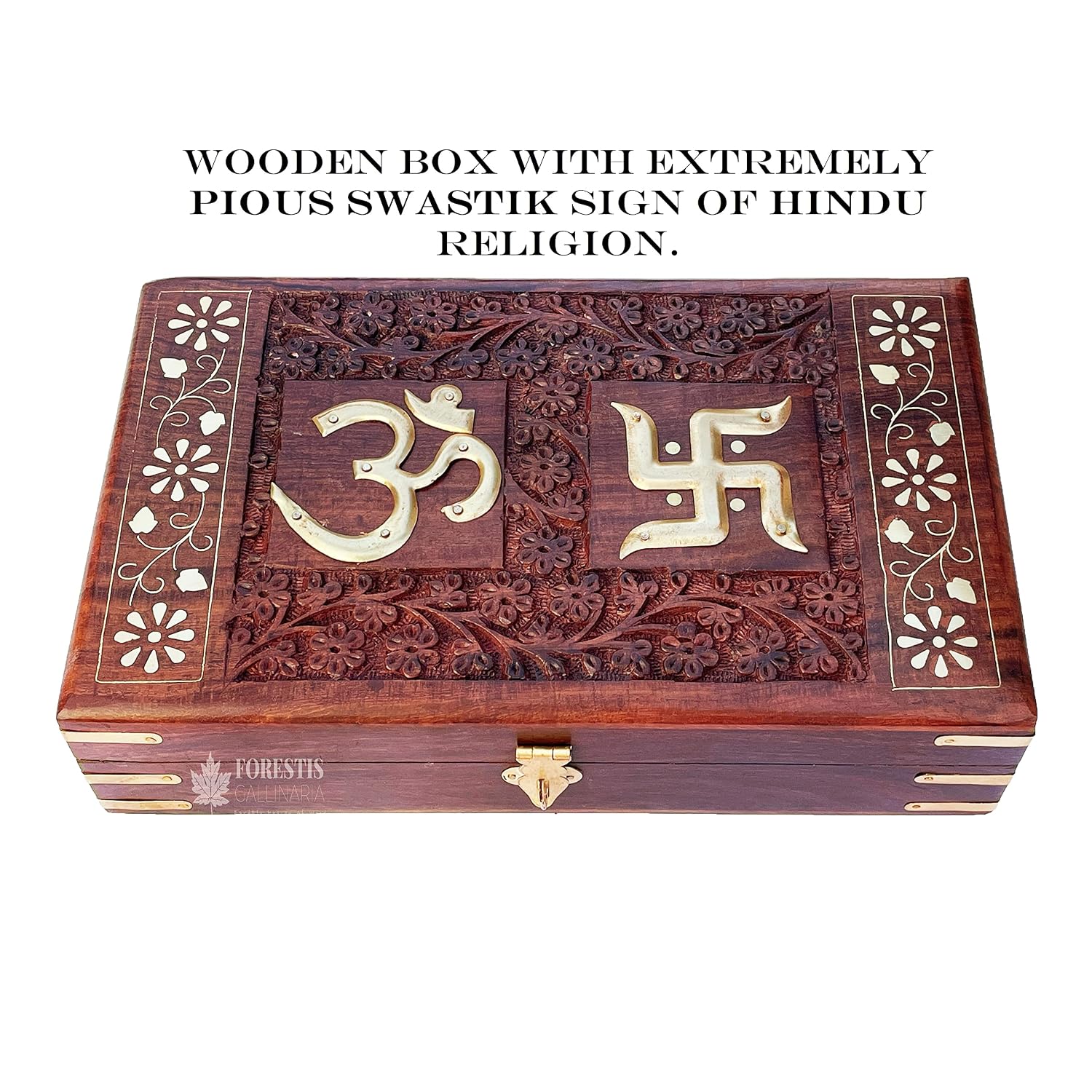 Wooden Carved Om Box, Rosewood Jewellery Box, Kit, Vanity Organiser For Women, Storage, Gold, Cash, Money, Good Luck Shagun Gift, Pooja Temple Samagri 10 X 6 Inches, Pious Galaxy, Colour - Brown