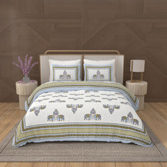 1 Queen Size Bedsheet For Double Bed With 2 Pillow Covers (90 X 108 Inches) Off White & Grey | Beautiful Printed Designs - Breathable 100% Cotton Bedsheet Comfortable