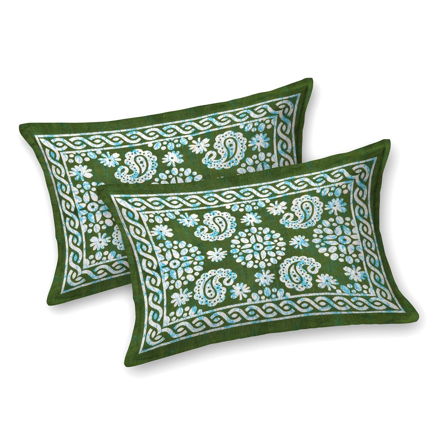 Handloom Printed Double Bedsheet For Queen Size With 2 Matching Pillow Cover | Size 90 X 100 Inches, Dark Green - Cotton Bedsheets For Double Bed | Soft & Smooth