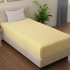 Single Bedsheet Elastic Fitted Cotton With 1 Pillow Cover | 36 X 78 Inches, Yellow & Grey | Breathable & Light Weight, All Season Comfort-Ideal For Daily Use