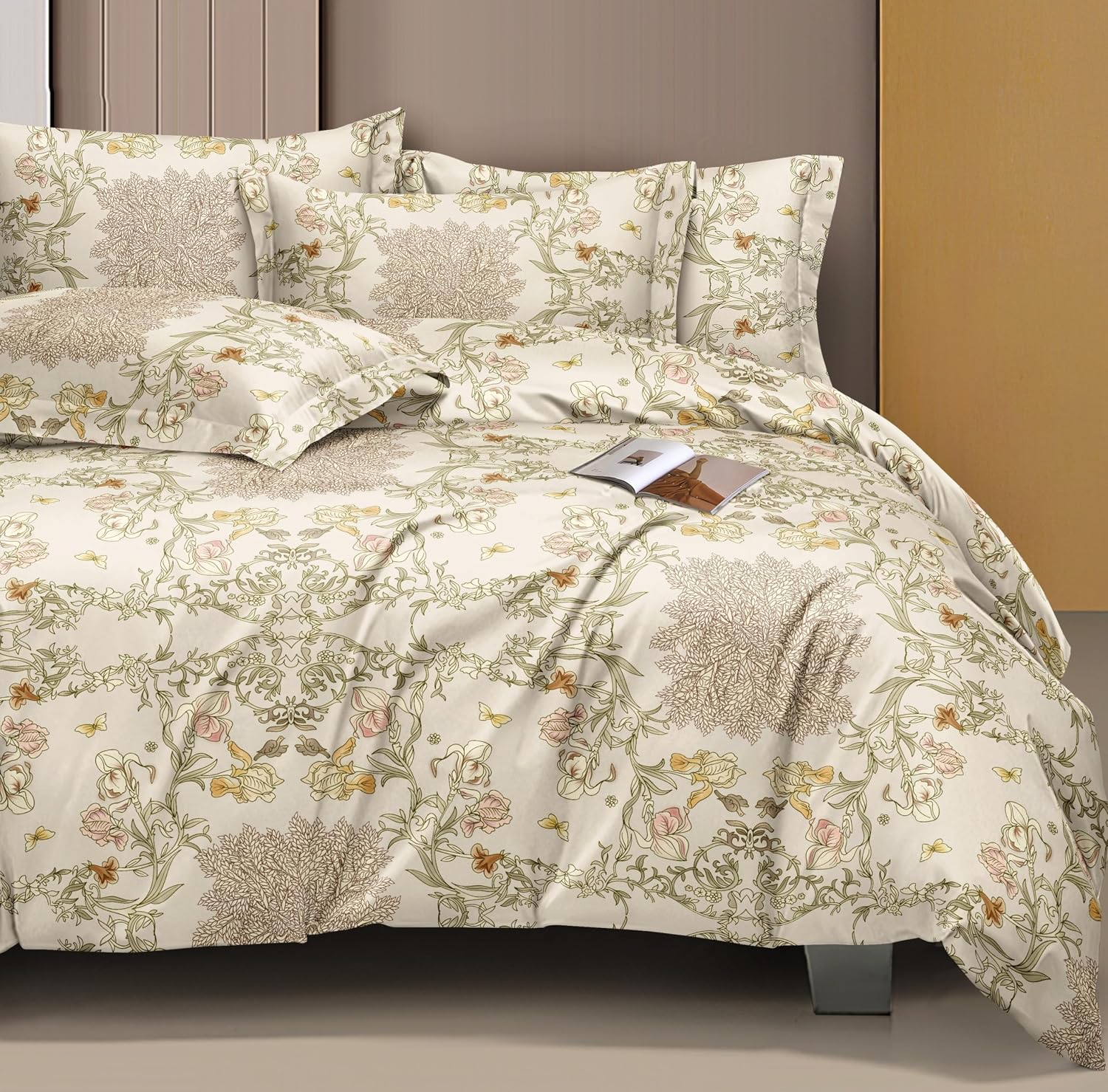 1 King Size Comforter With 1 King Size Flat Bedsheet & 2 Pillow Cover - (90x100 Inch) Desert Ivory | Perfect Gifts Set Wedding, Anniversary - 4 Pcs Bedding Set