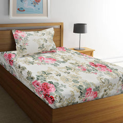Single Bedsheet With 1 Pillow Cover - 55 X 88 Inches, Pink & Green | Lightweight, Soft & Breathable - Perfect For Gifting On Weddings Bedsheet