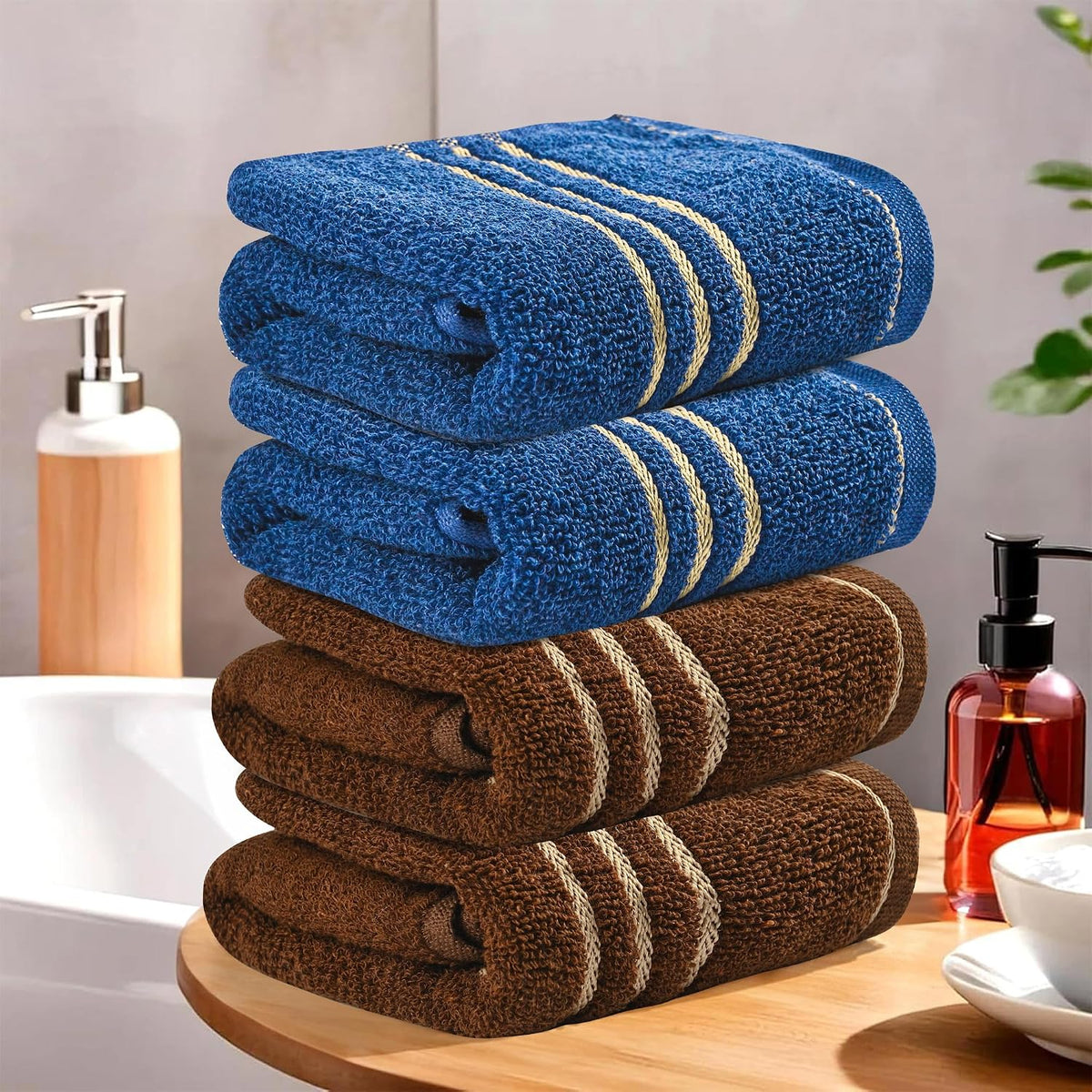 Kuber Industries Soft Cotton Face Towels 800 Gsm | Easily Washable Towels & Workout Gym Napkins For Men - Dark Brown & Blue (Pack Of 4)