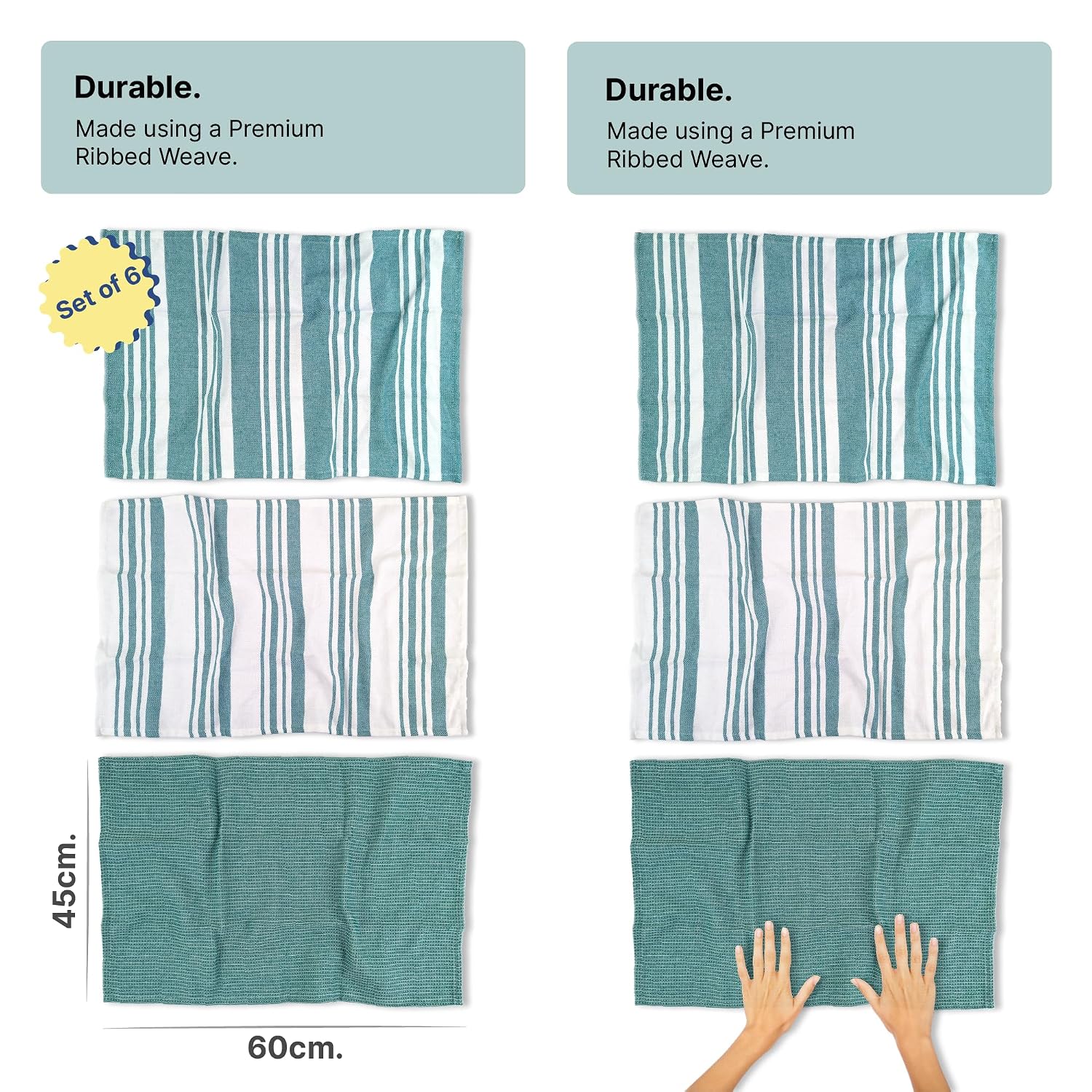 Indihaus Cotton Multi-Purpose Kitchen Hand Towels 370 Gsm | Waffle & Stripes Lunch, Dish Towel (Ocean Teal)- Pack Of 6
