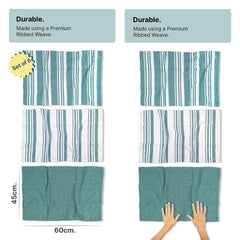 Indihaus Cotton Multi-Purpose Kitchen Hand Towels 370 Gsm | Waffle & Stripes Lunch, Dish Towel (Ocean Teal)- Pack Of 6