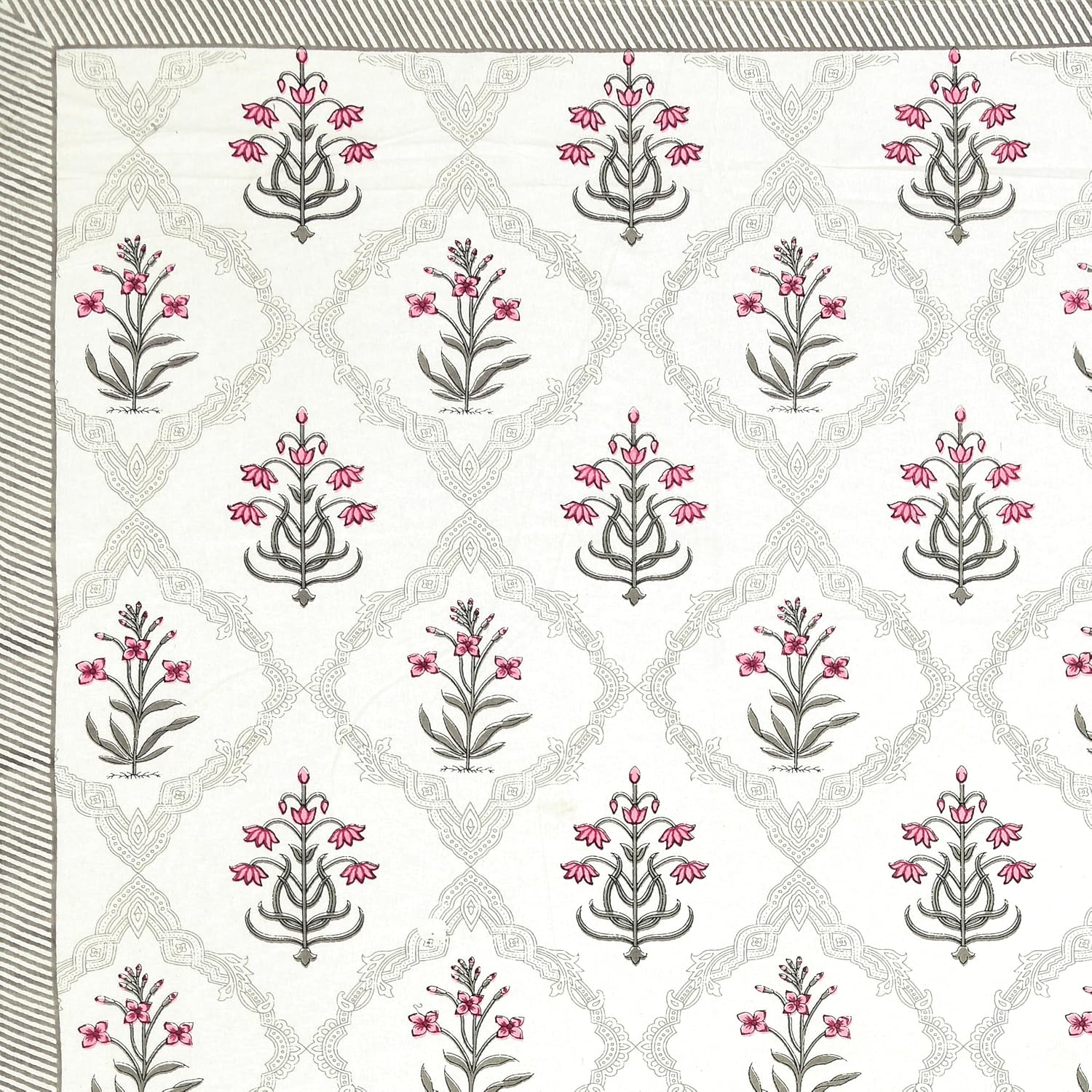 Pure Cotton King Size Bedsheet 2 Matching Pillow Covers | 100x108 Inches, Pink & White | Traditional Jaipuri Printed Bedsheet | Ideal Wedding Gift, Housewarming, Special Occasion Surprise